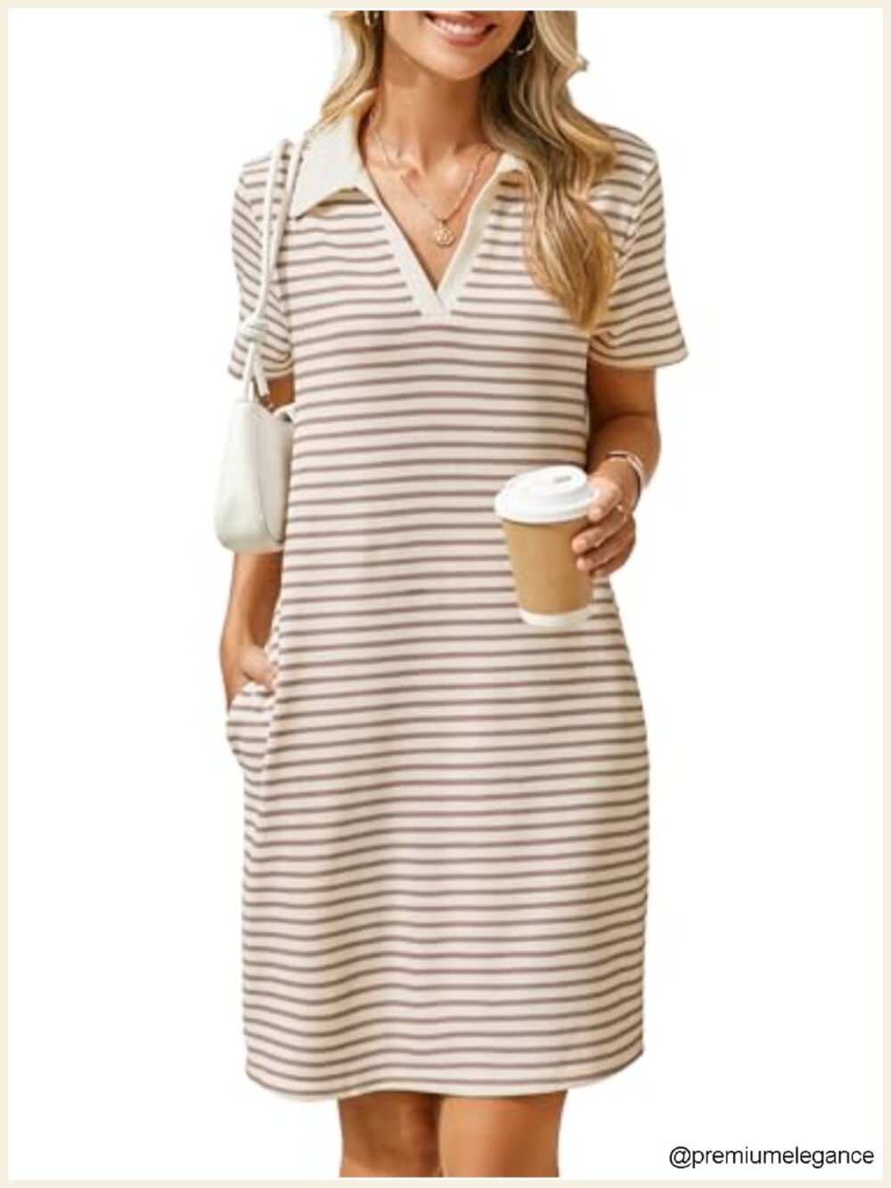 Women's Striped V-Neck Short Sleeve Loose Mini Dress with Pockets